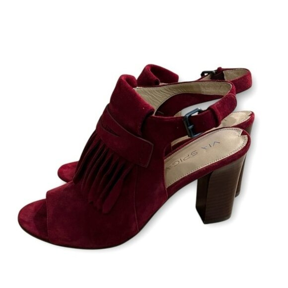 Via Spiga Suede Fey Open Toe Fringe Slingback Sandal Size 8 Great Condition - Picture 1 of 6